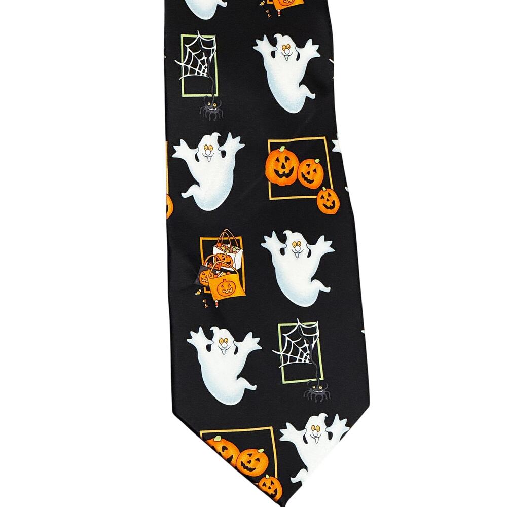 Vintage Hallmark Specialties Neck Tie Spooky Halloween Ghosts & Pumpkins Sesonal